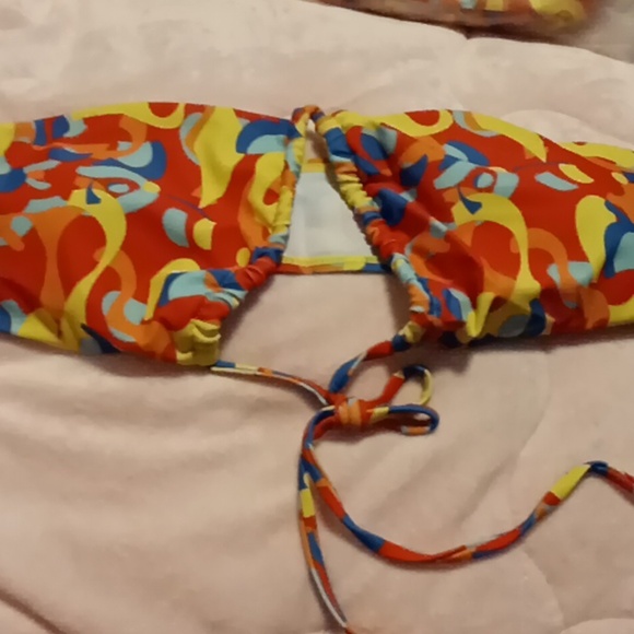 NEW Bandeau Bright Color Print String Tie Bikini Swimsuit - Picture 5 of 5